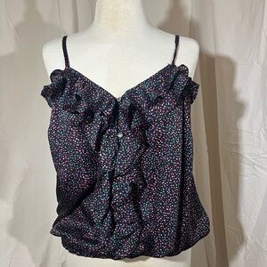 Lane Bryant Black Ruffle Polka Dot Camisole with Multicolor Dots size 14/16